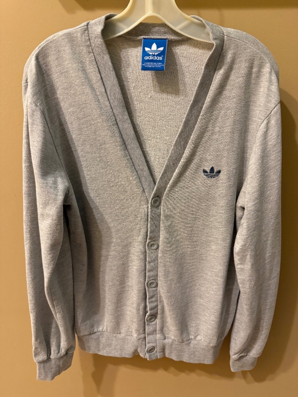 Adidas Originals Gray Trefoil Button Front Cardigan Sweater Men's L Heather Gray